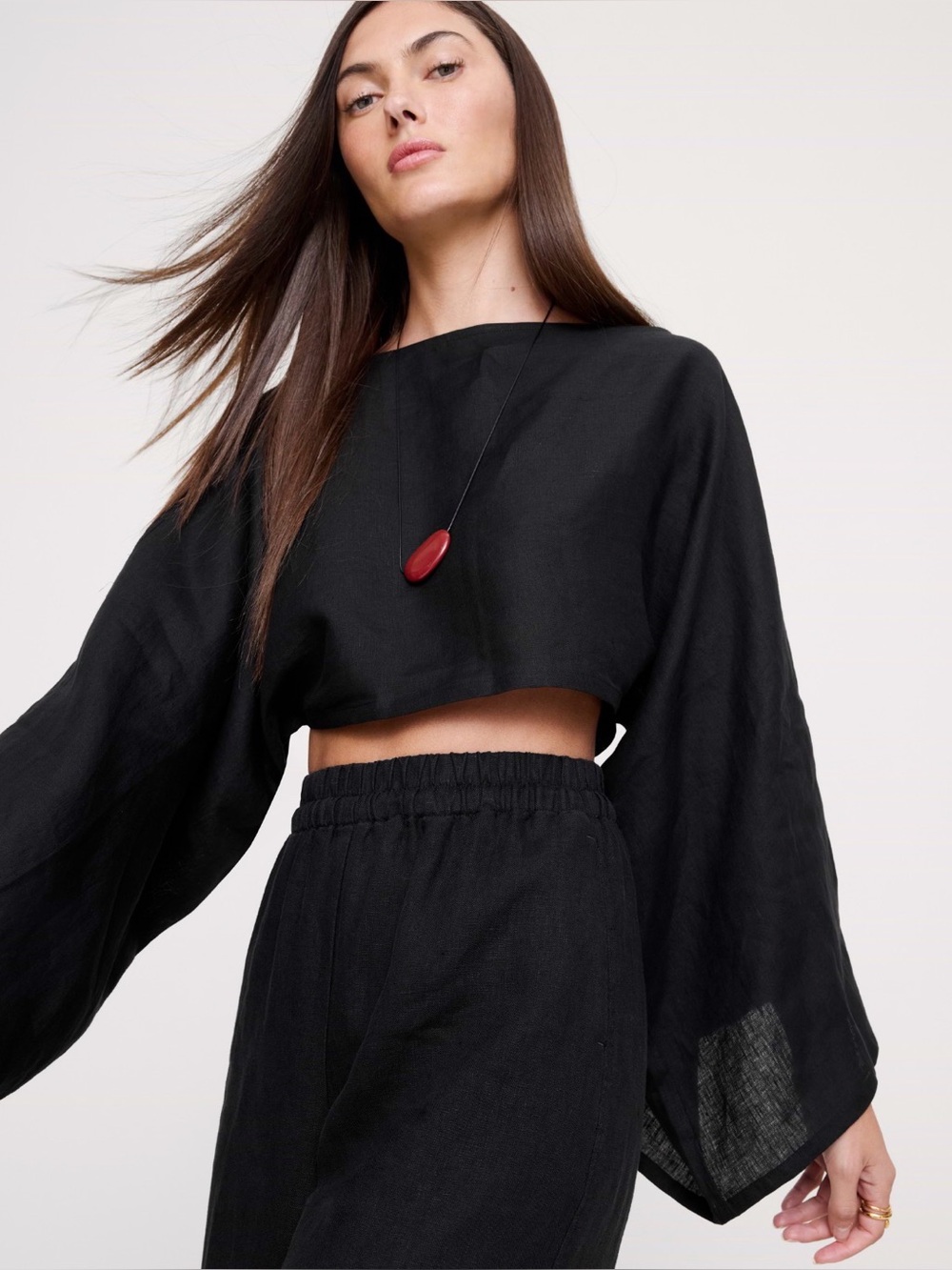NWT Banana Republic Linen Cropped Boatneck Black Top Sz Small (#899556)